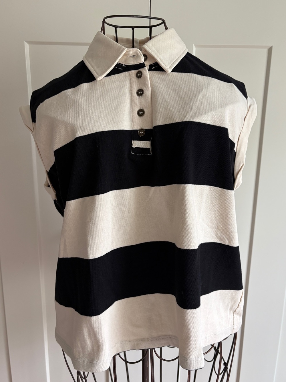 Bohme Modern Striped Polo Tank Top - Black & Cream